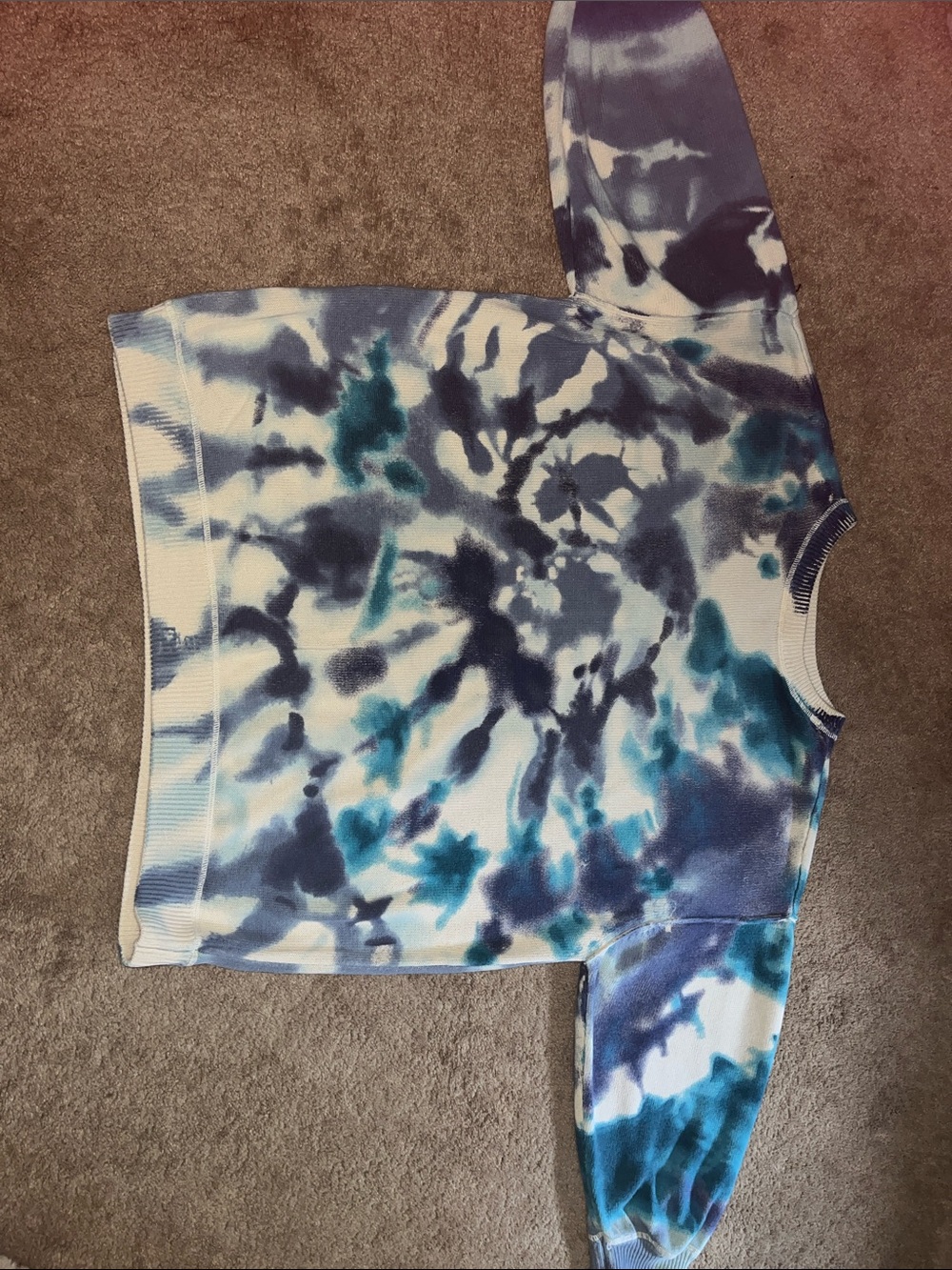 NATURAL LIFE Tie-Dye Crewneck cotton knit Sweater - Blue, Teal & White